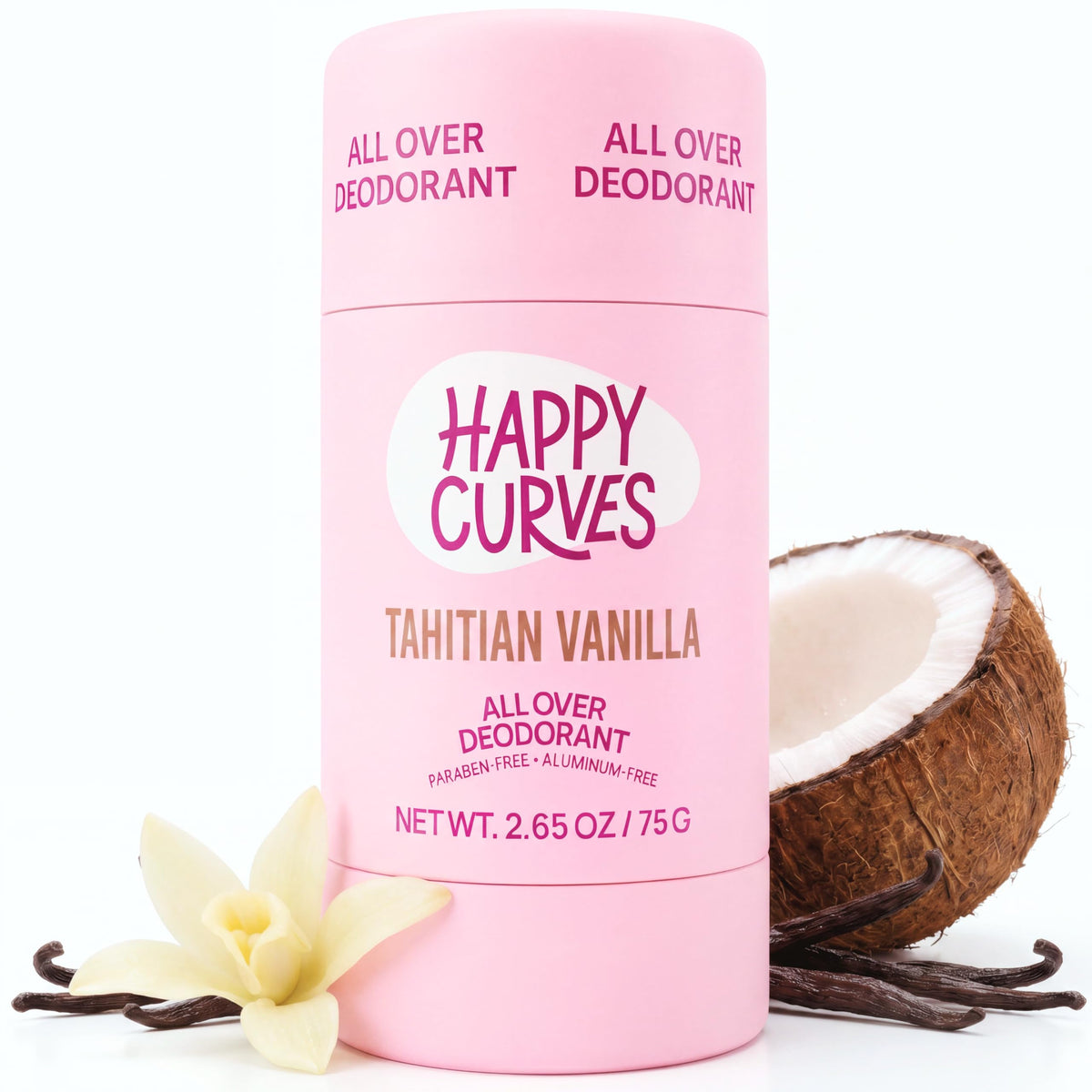 HAPPY CURVES All Over Whole Body Deodorant Tahitian Vanilla front view