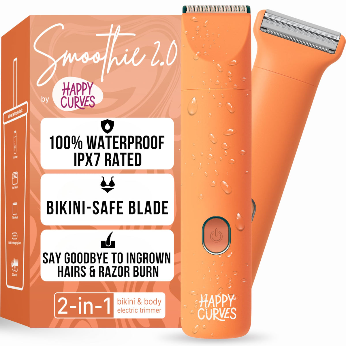 HAPPY CURVES Smoothie 2.0 Bikini Trimmer front view with adjustable guards