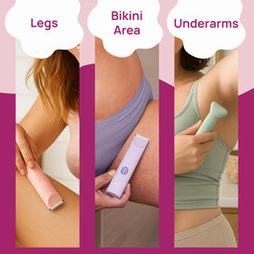 HAPPY CURVES Smoothie 2.0 Bikini Trimmer in a bathroom setting