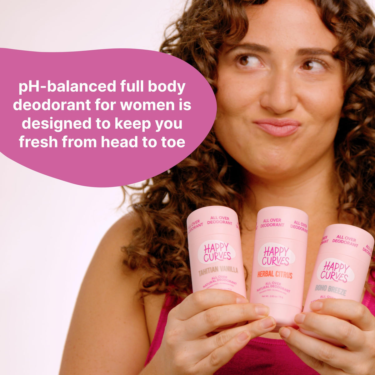 HAPPY CURVES Whole Body Deodorant side view with cap