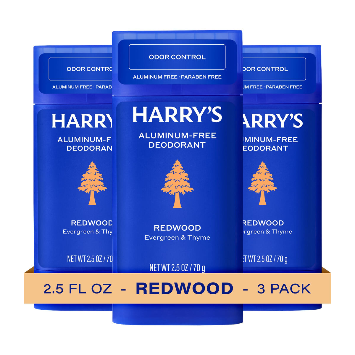 Harry's Aluminum Free Deodorant for Men - Redwood 3 Pack front view