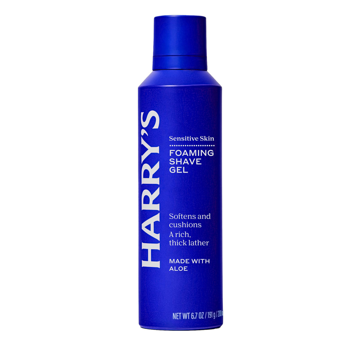 Harry's Foaming Shave Gel on a bathroom shelf