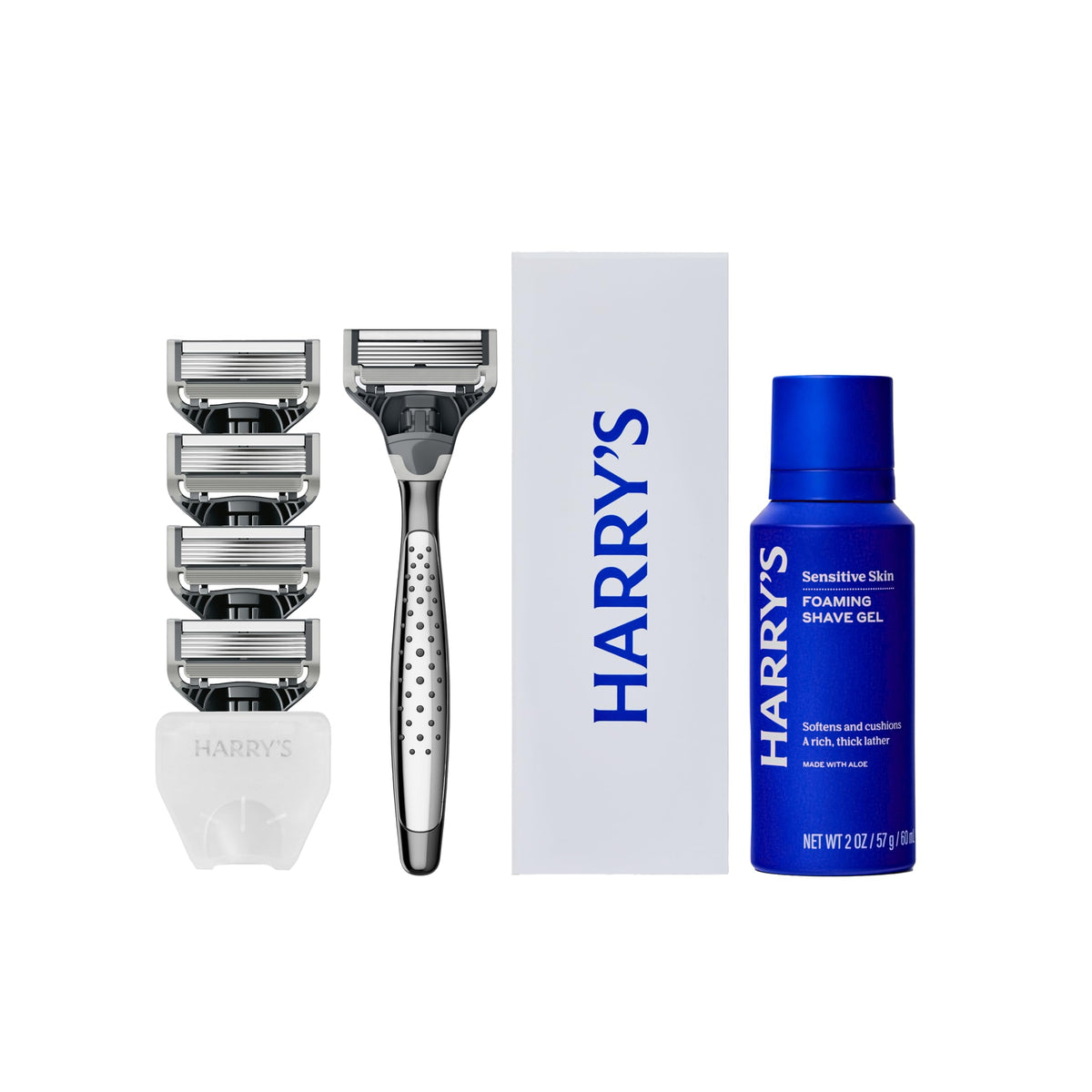Harry's Original Shaving Kit front view with razor handle and gel