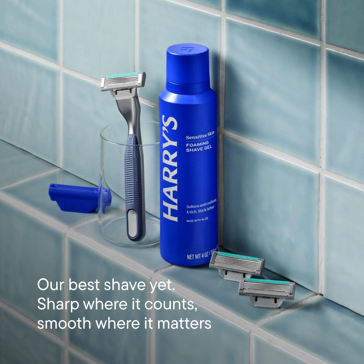 Harry's Plus razor cartridges arranged neatly in packaging