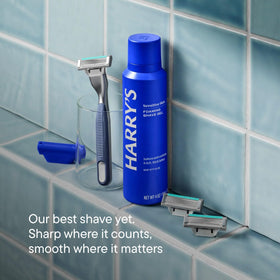 Harry's Plus razor cartridges arranged neatly in packaging