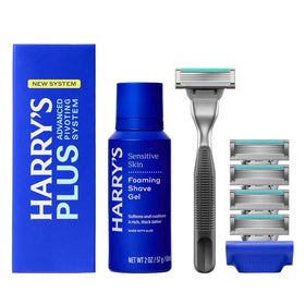 Harry's Plus Shaving Kit Onyx metal handle with five razor blades