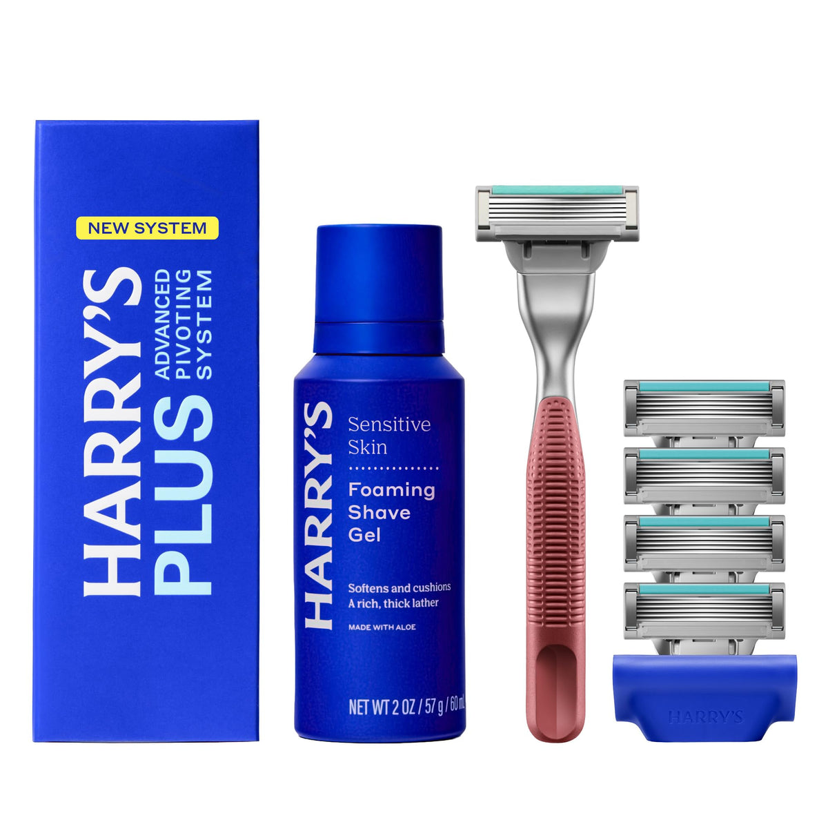 Harry's Plus Shaving Kit with Clay metal handle and five blades