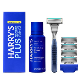 Harry's Plus Shaving Kit with premium metal handle and five blades