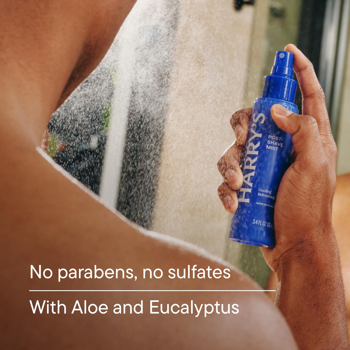 Harry's Post-Shave Mist in a bathroom setting
