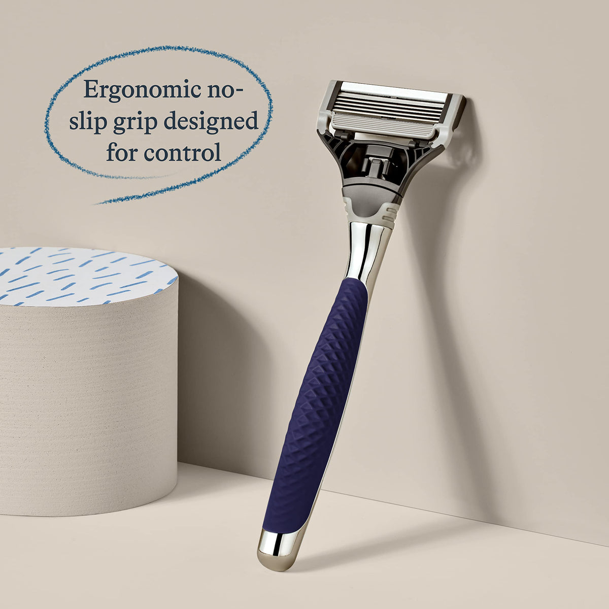 Harry's Winston razor handle showing ergonomic design and rubberized grip