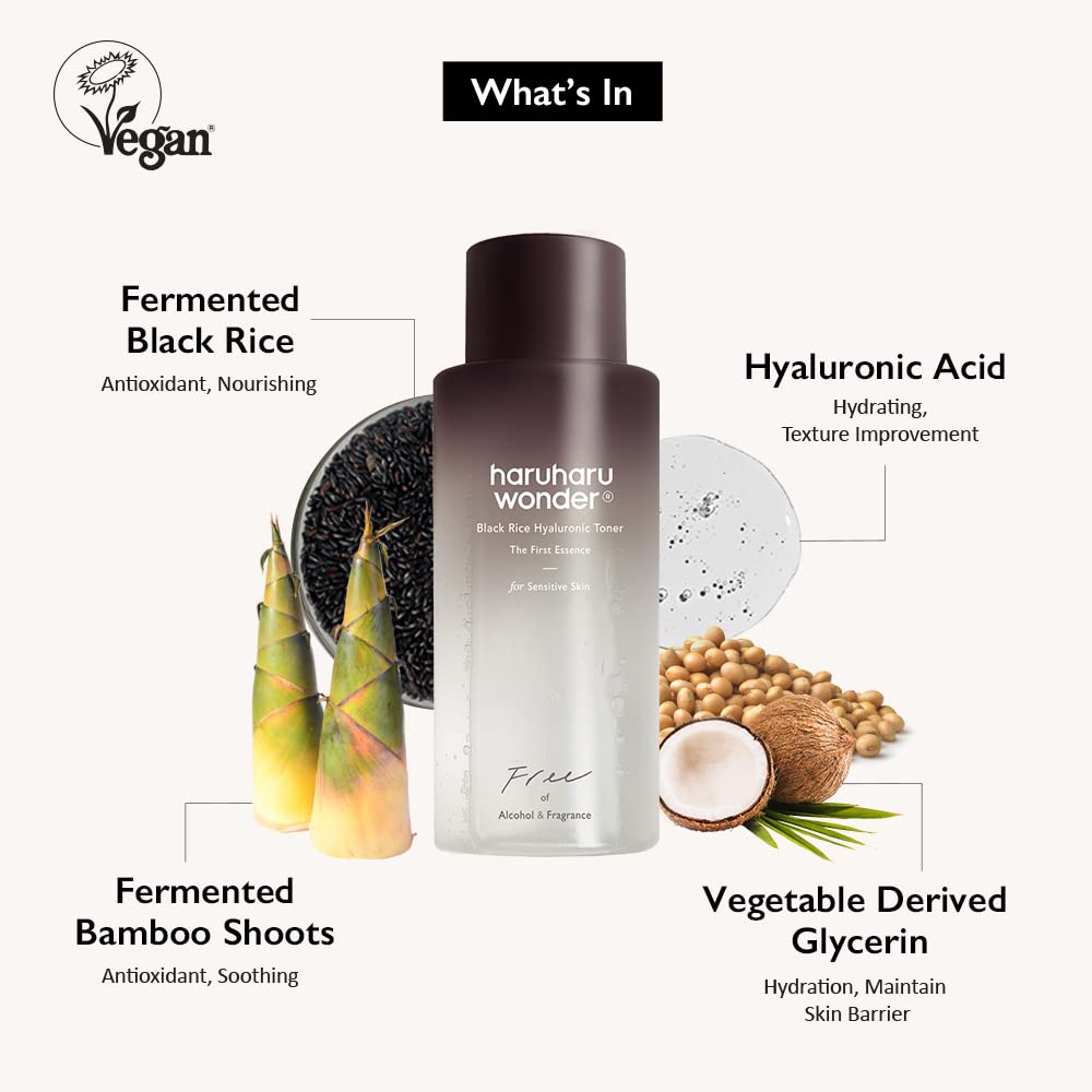HARUHARU Black Rice Hyaluronic Toner back view with ingredient list
