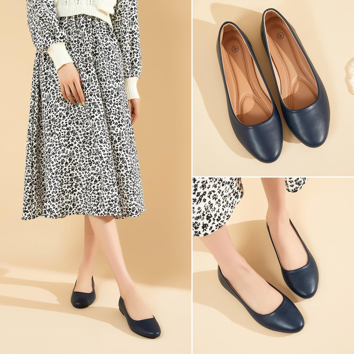 hash bubbie Women's Ballet Flats displayed with a handbag