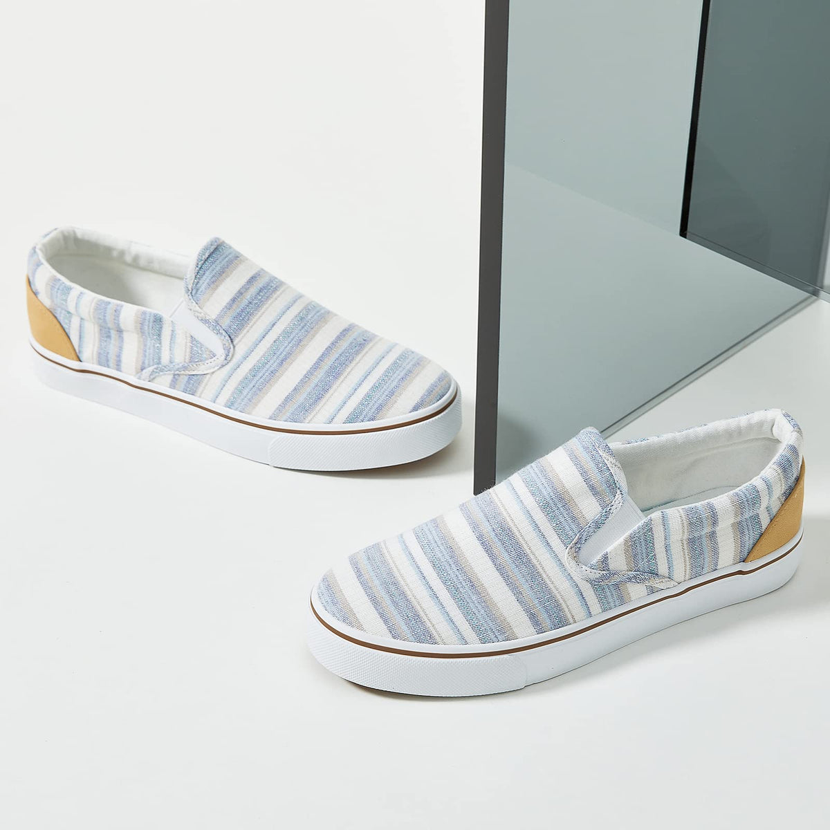hash bubbie Women's Canvas Slip On Sneakers showing versatility with different outfits