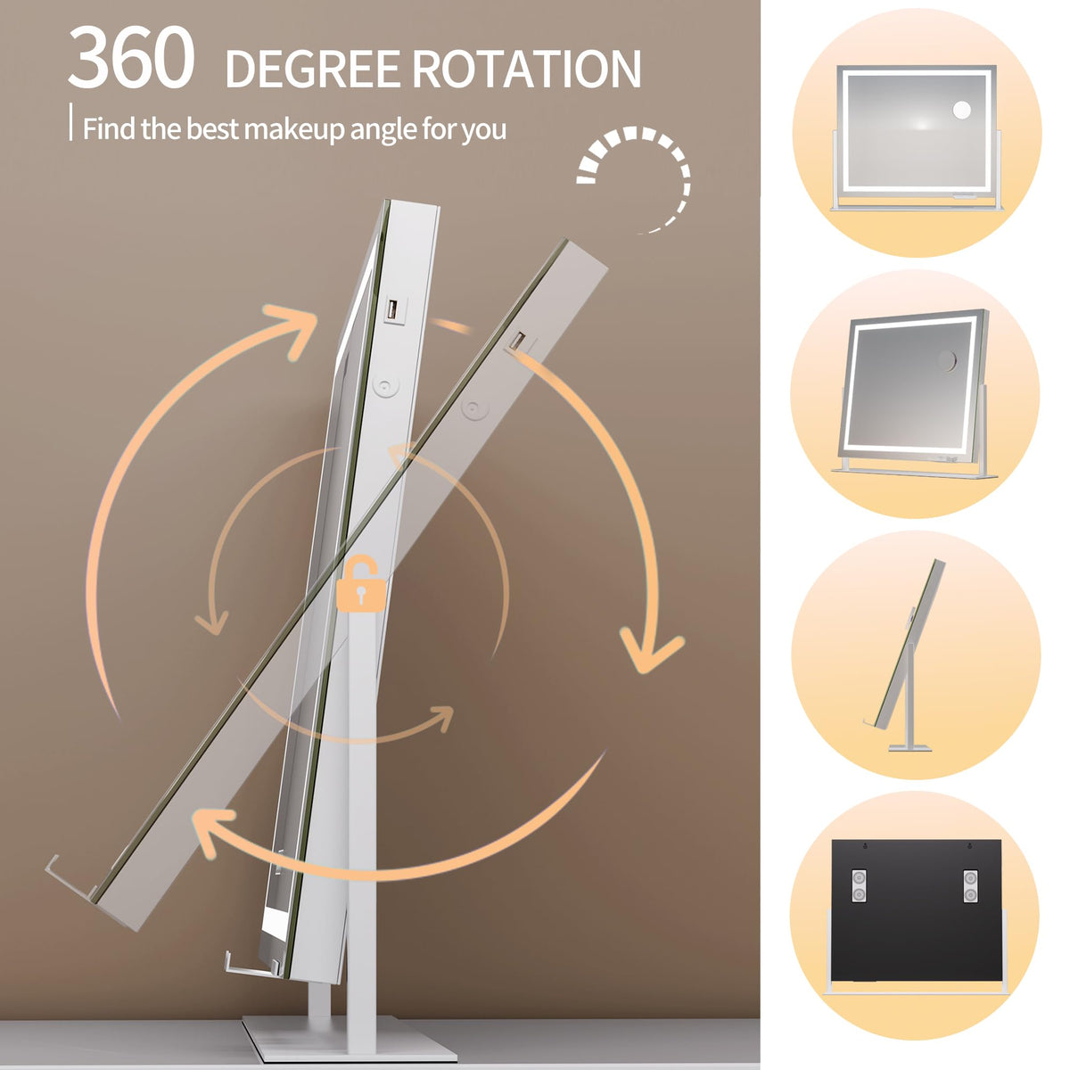 Hasipu Vanity Mirror displaying adjustable brightness settings