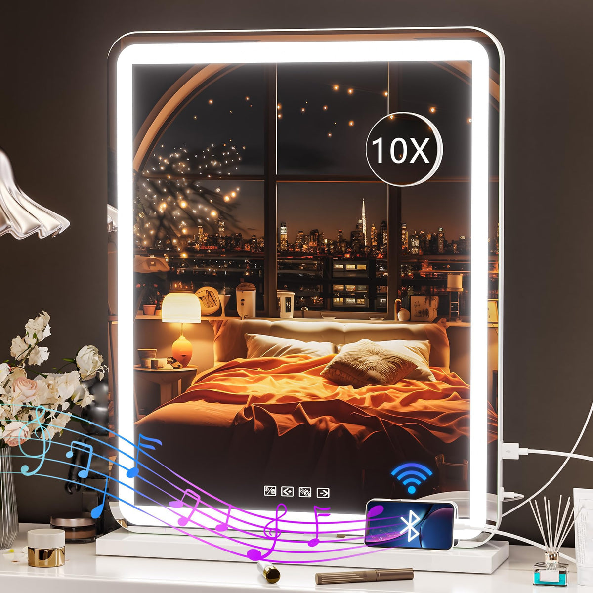 Hasipu Vanity Mirror front view with Bluetooth speaker