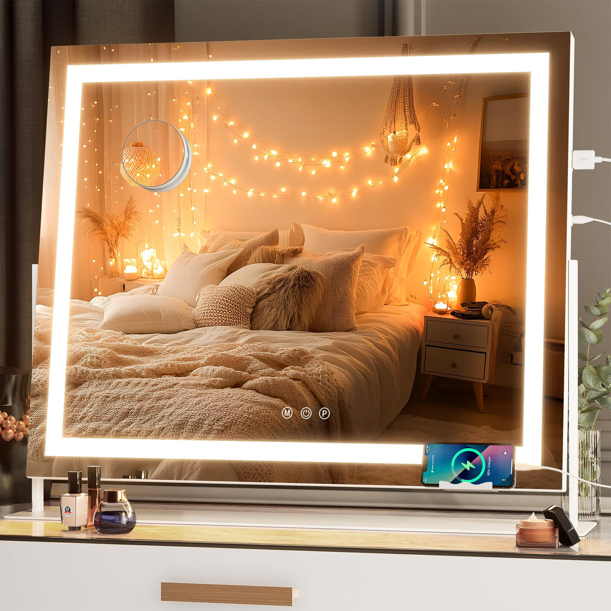 Hasipu Vanity Mirror front view with LED lights