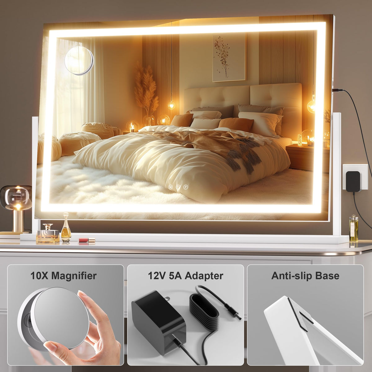 Hasipu Vanity Mirror in a beauty setup with makeup tools
