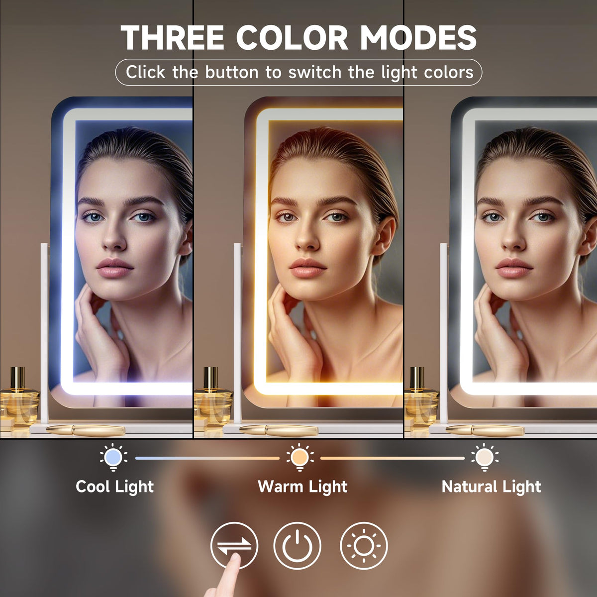 Hasipu Vanity Mirror showing adjustable brightness controls