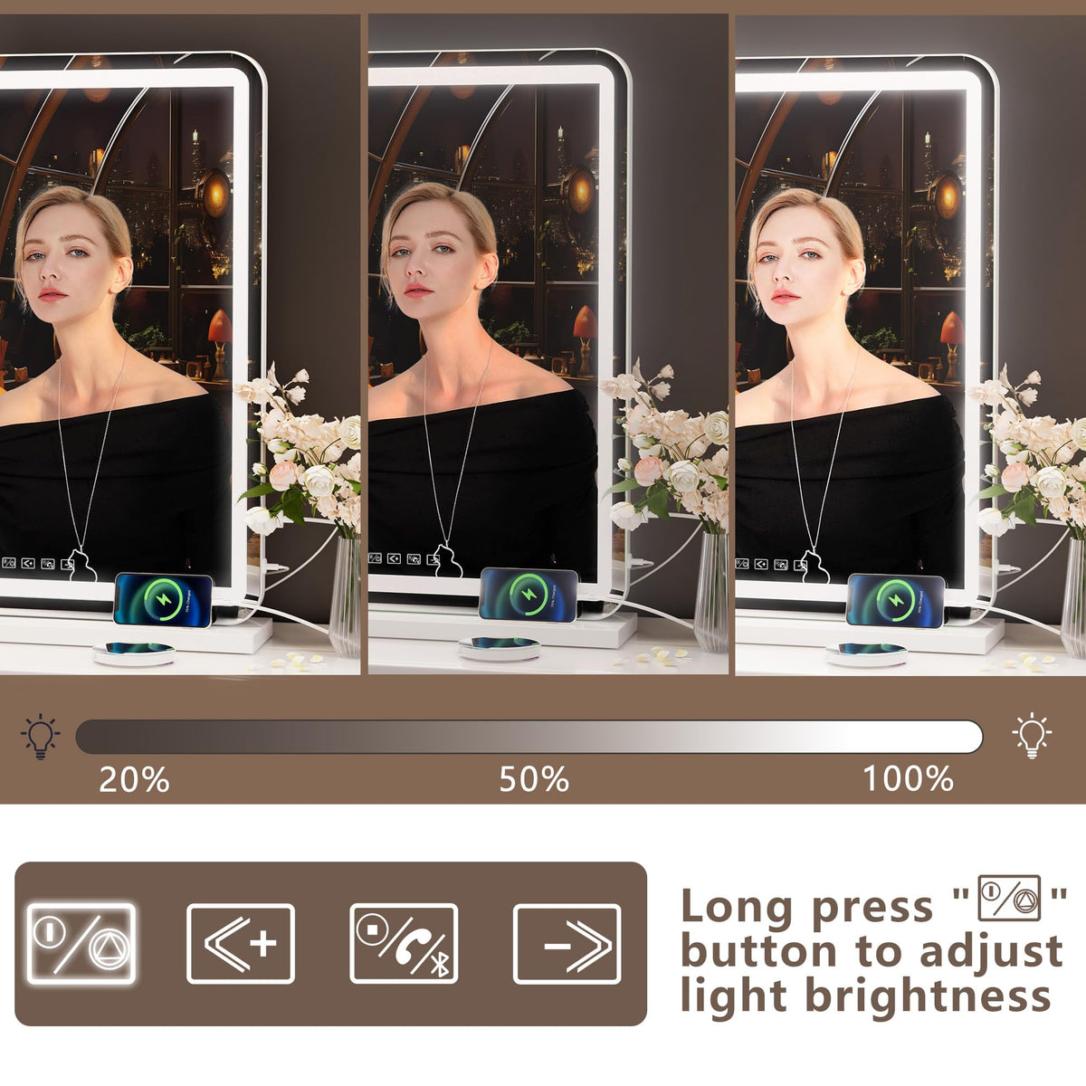 Hasipu Vanity Mirror showing natural white lighting