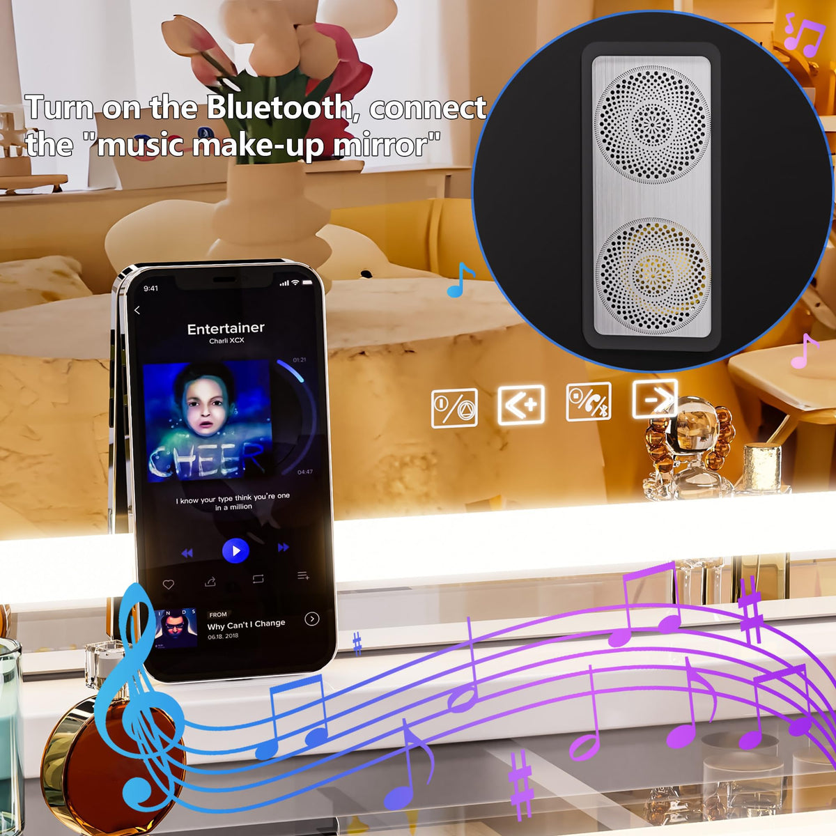 Hasipu Vanity Mirror side view showing USB charging port