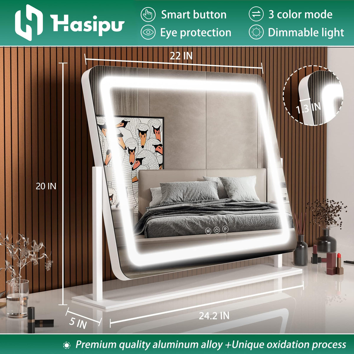 Hasipu Vanity Mirror with adjustable brightness settings