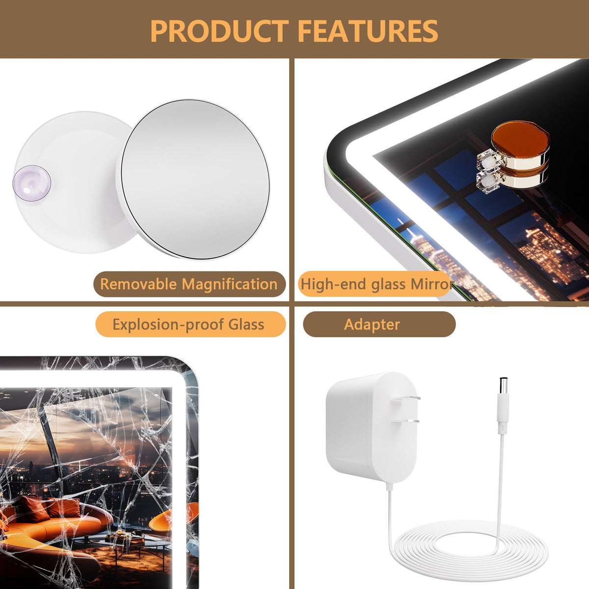 Hasipu Vanity Mirror with cool white lighting option