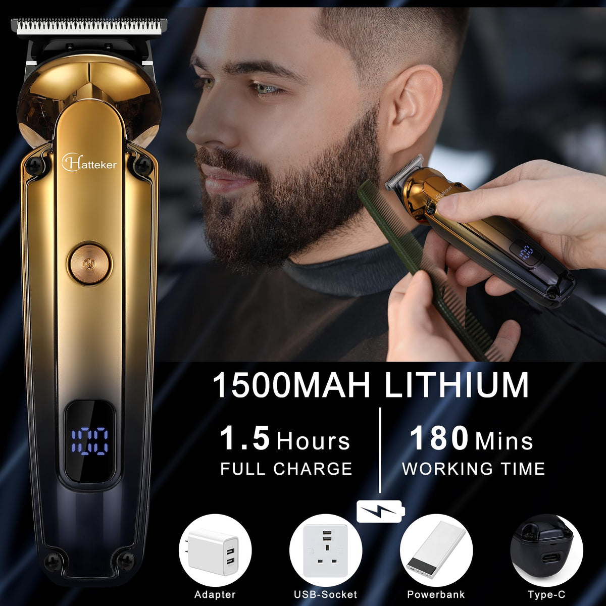 Hatteker beard trimmer LED display in use