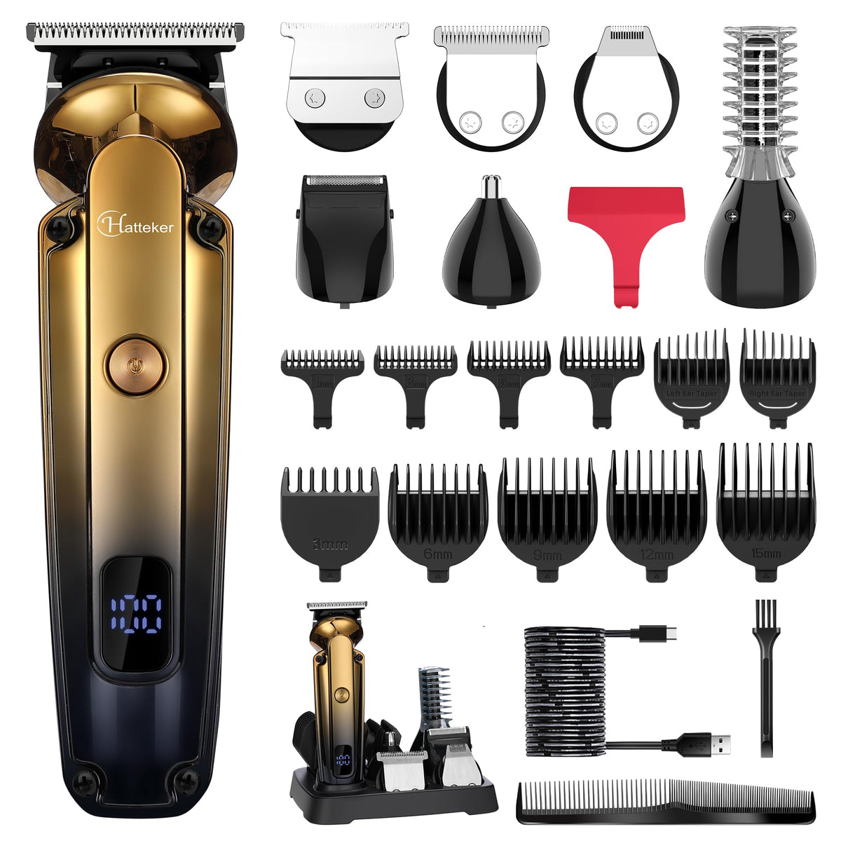 Hatteker Men's Beard Trimmer Kit with T-blade and attachments