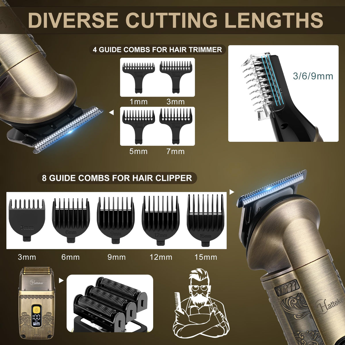 Hatteker trimmer kit with accessories displayed