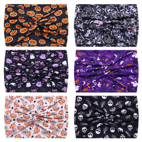 HAUHC 6 Pack Halloween Headbands with skull, pumpkin, and bat designs