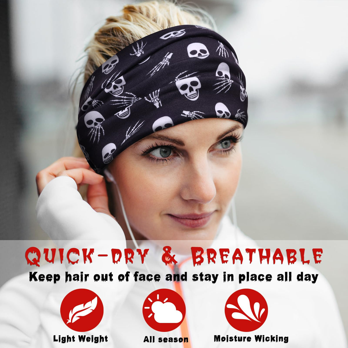 HAUHC Halloween headband worn by a woman at a party