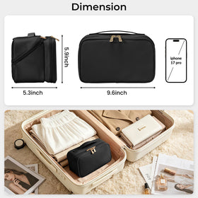 HauteHues Travel Makeup Bag black waterproof pouch close-up
