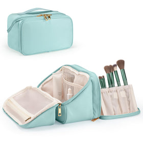 HauteHues Travel Makeup Bag front view in blue