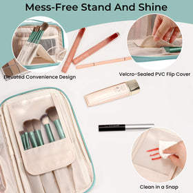 HauteHues Travel Makeup Bag with brushes and cosmetics