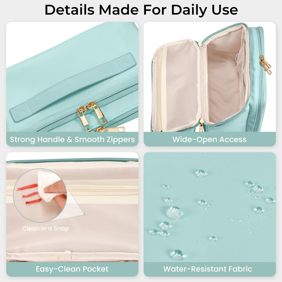 HauteHues Travel Makeup Bag with PU leather handle