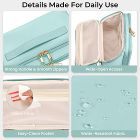 HauteHues Travel Makeup Bag with PU leather handle