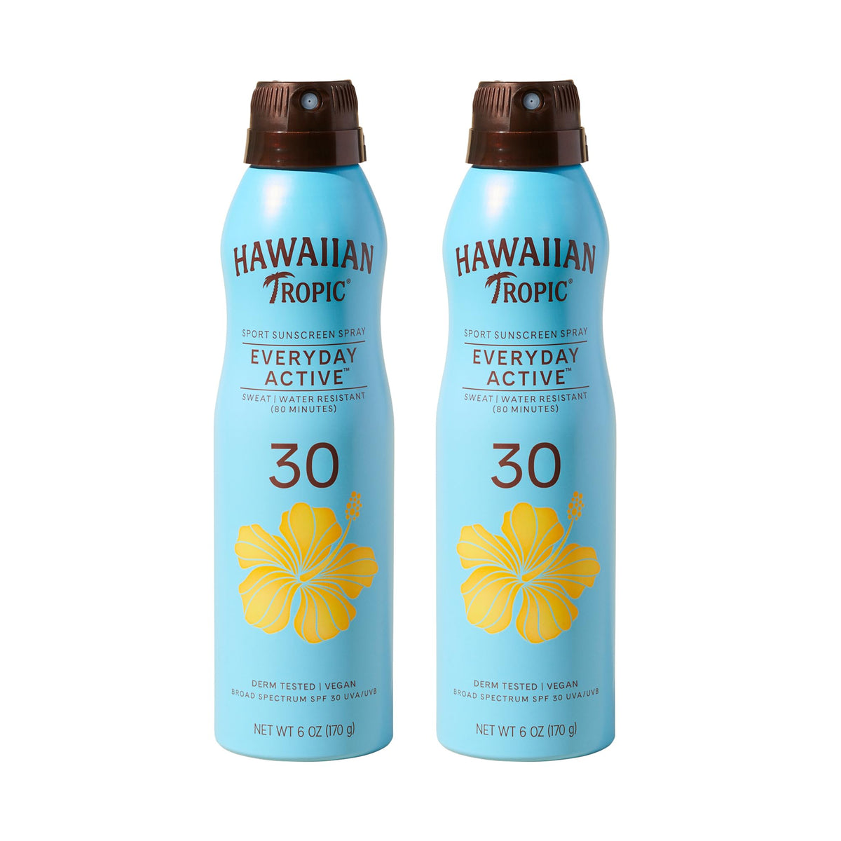 Hawaiian Tropic Everyday Active SPF 30 Sunscreen Spray front view, 6 oz bottle