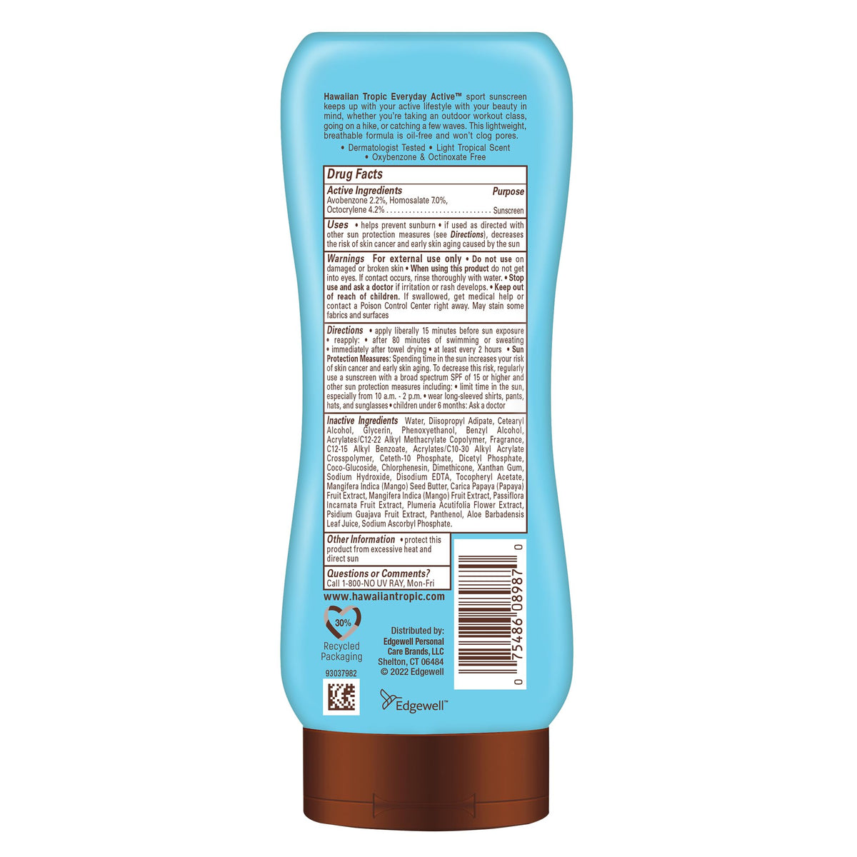 Hawaiian Tropic Island Sport Sunscreen Lotion surrounded by tropical fruits