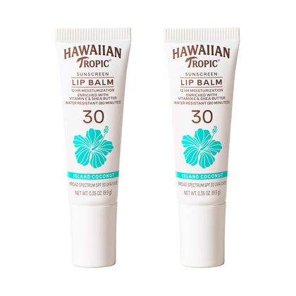 Hawaiian Tropic Lip Balm Island Coconut SPF 30 twin pack front view