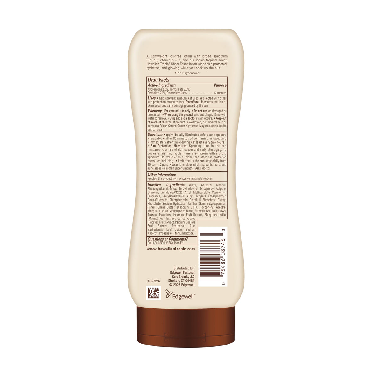 Hawaiian Tropic Sheer Touch SPF 15 sunscreen lotion packaging display