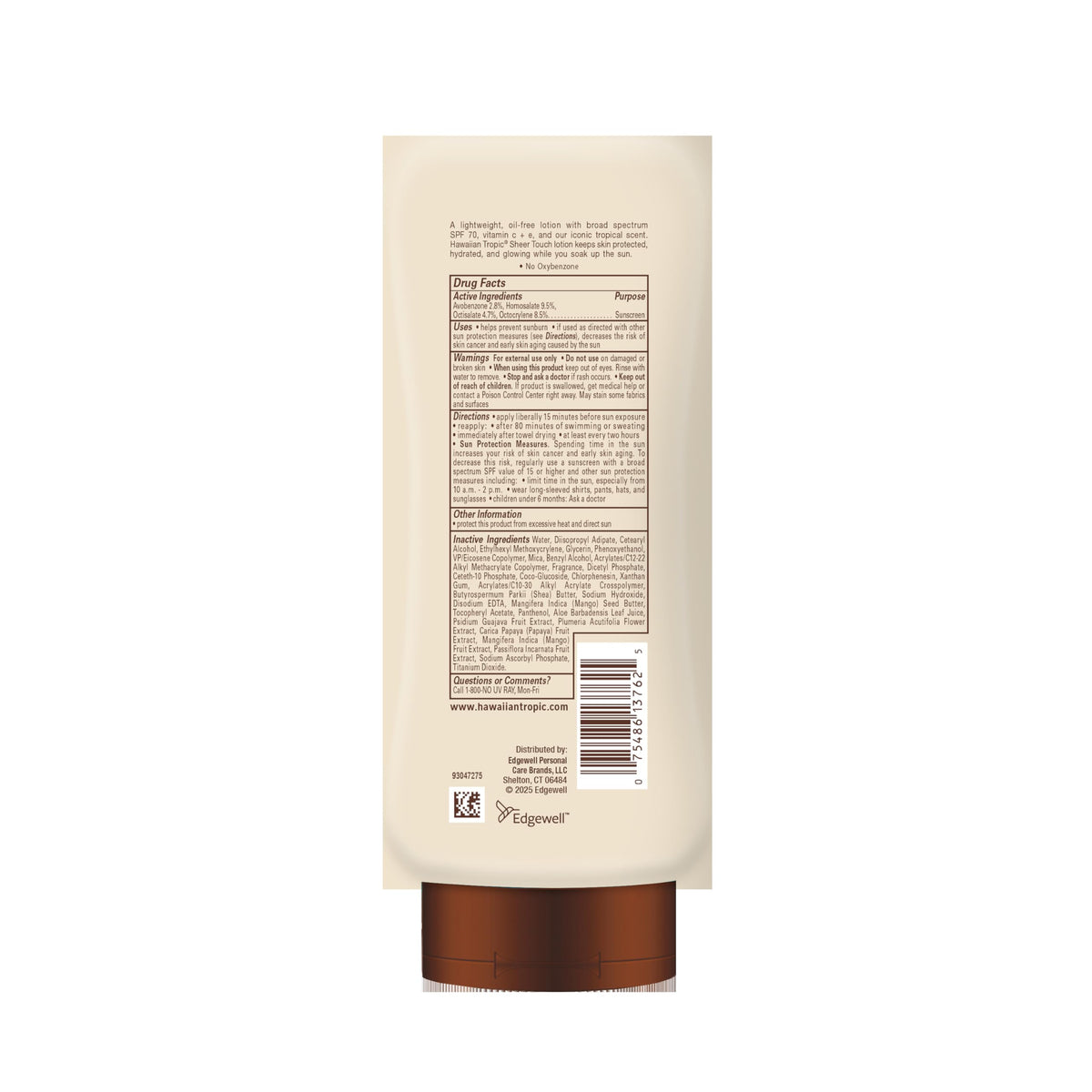 Hawaiian Tropic Sheer Touch SPF 70 Sunscreen Lotion packaging with sun backdrop
