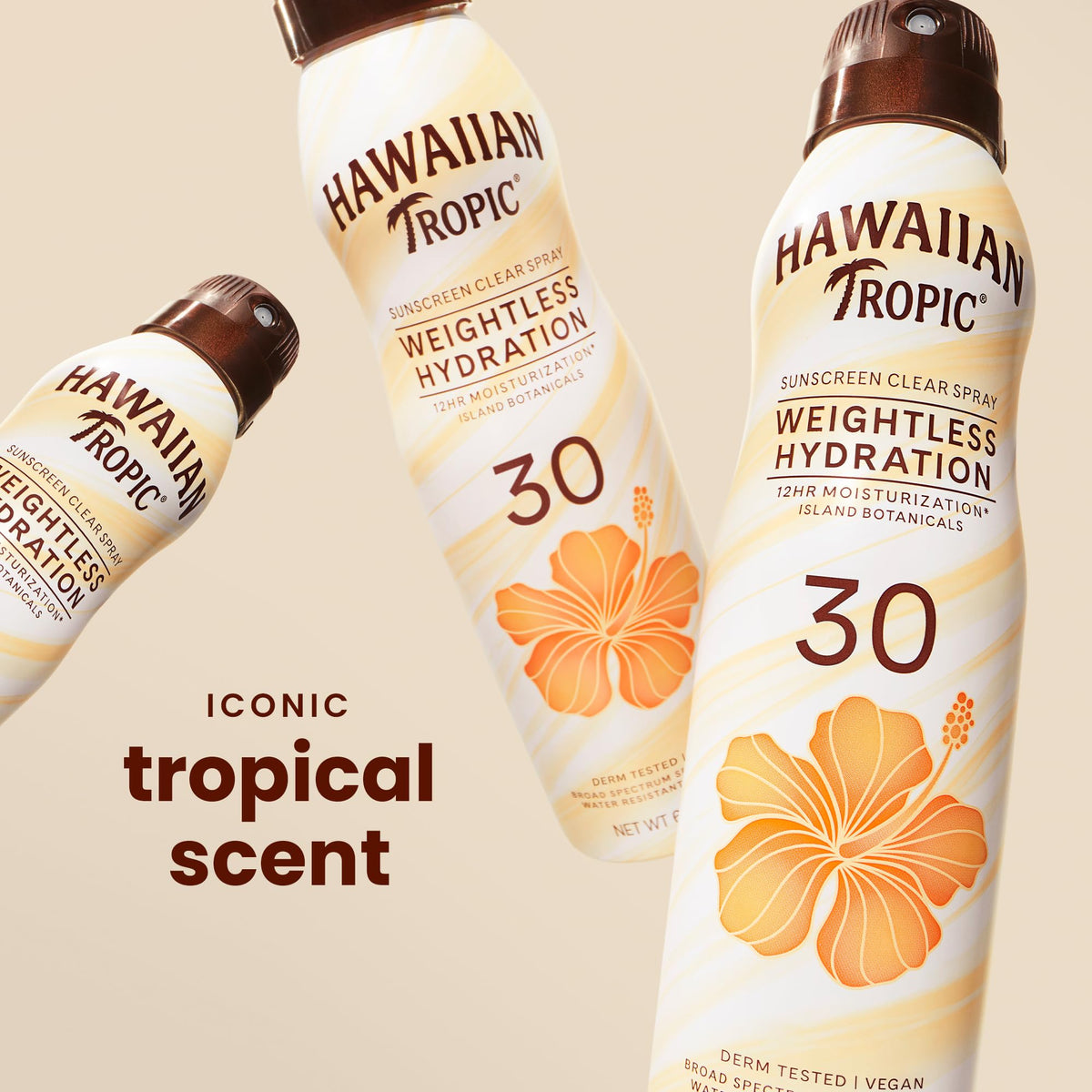 Hawaiian Tropic SPF 30 sunscreen spray with twist-lock top