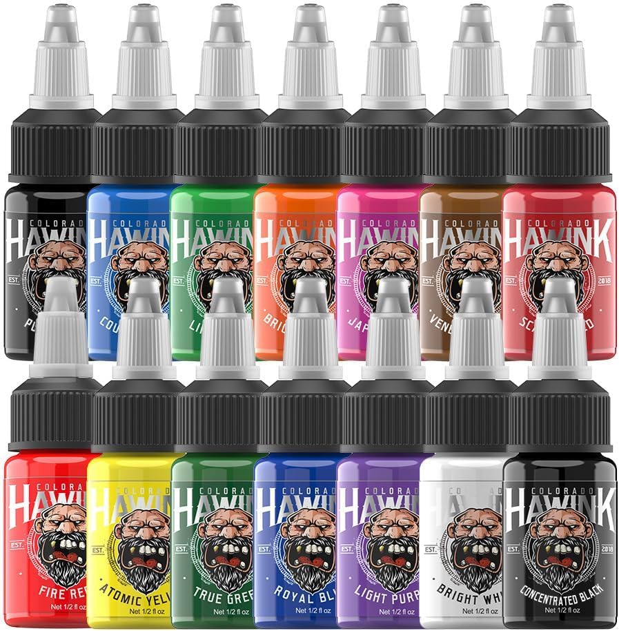 HAWINK Tattoo Ink Set 14 bottles front view with vibrant colours