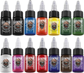 HAWINK Tattoo Ink Set showing 1/2 oz (15ml) bottle details