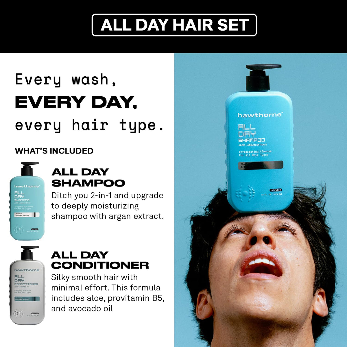 Hawthorne All Day Men's Shampoo and Conditioner Set side view