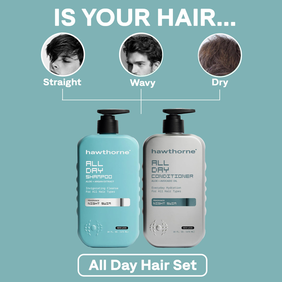 Hawthorne All Day Men's Shampoo bottle with Night Swim scent