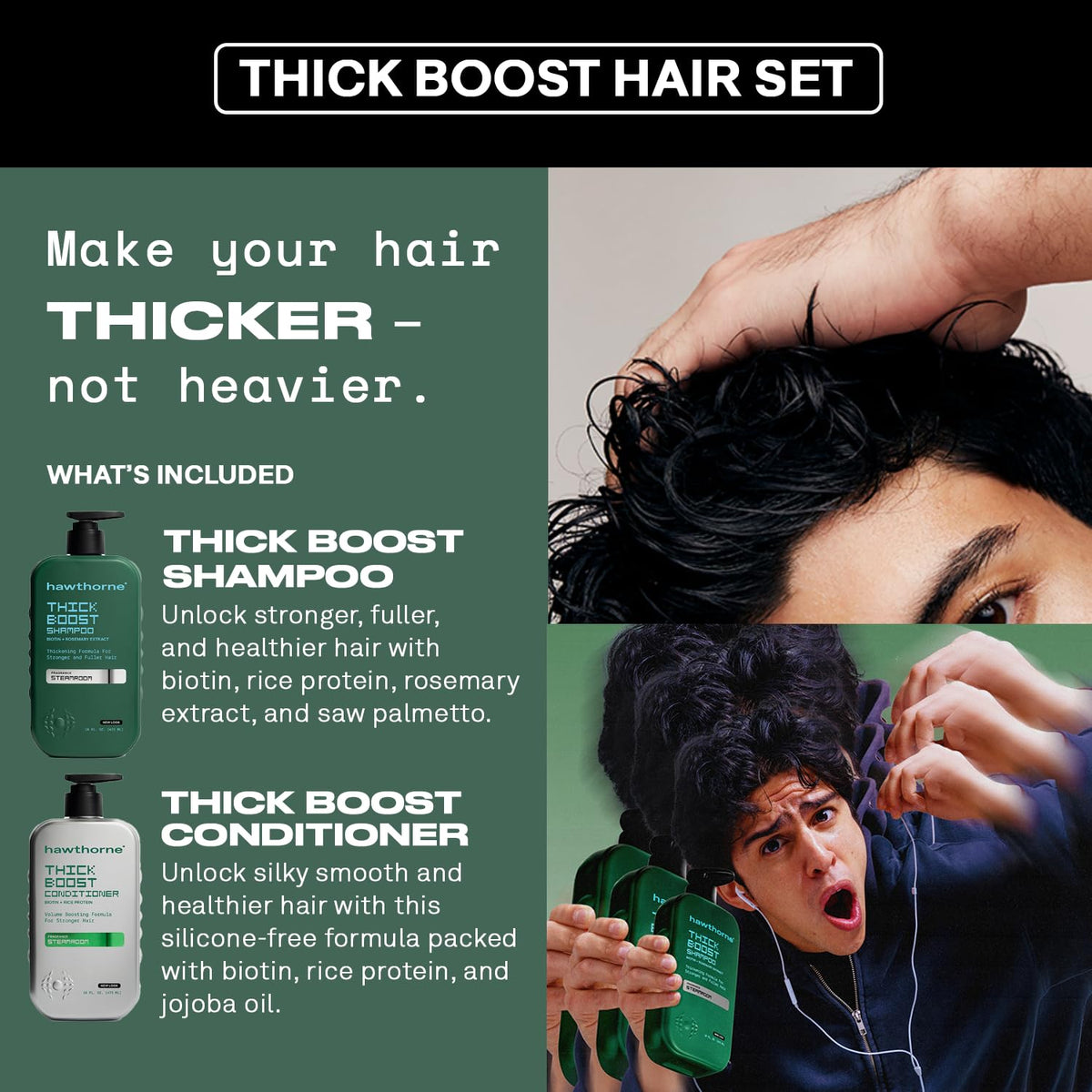 Hawthorne Thick support Shampoo and Conditioner set side view