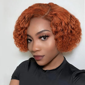 HAYAHAIR Glueless Short Curly Deep Wave Wig 8 Inch Ginger front view