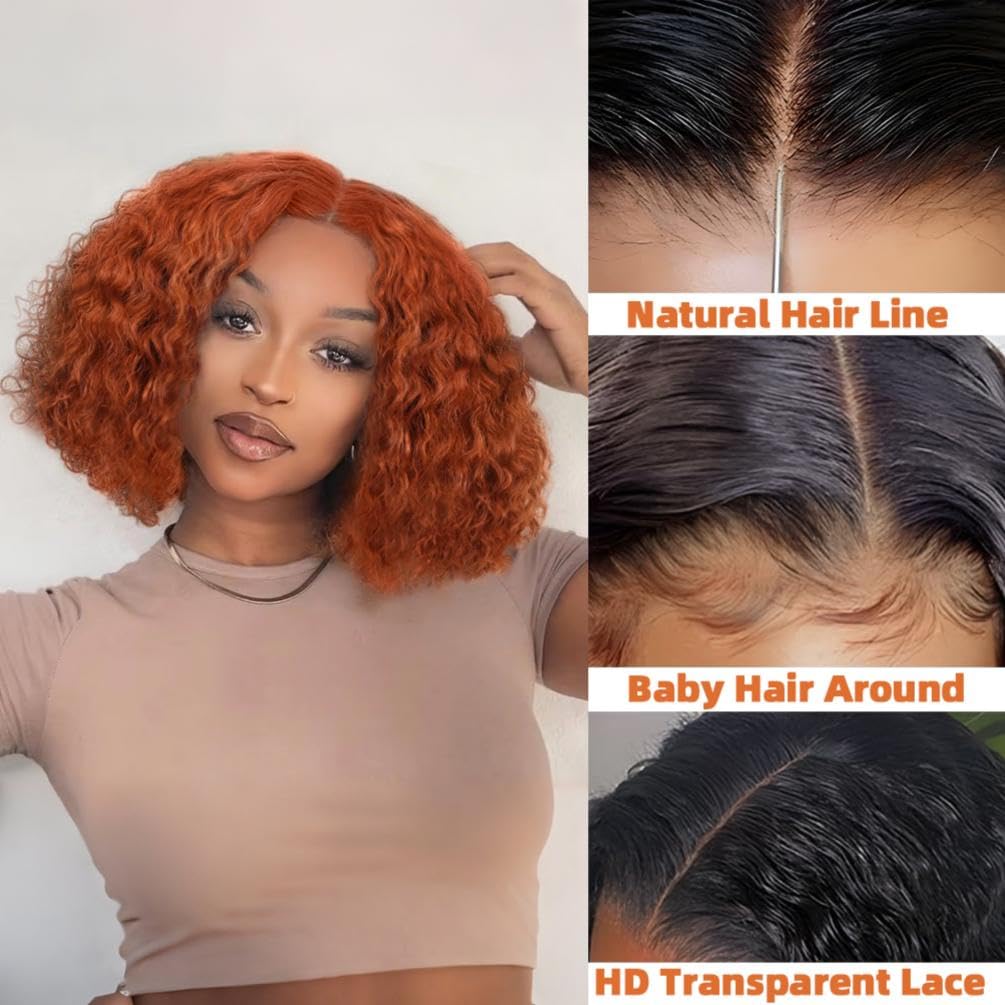 HAYAHAIR Glueless Short Curly Deep Wave Wig 8 Inch Ginger side view