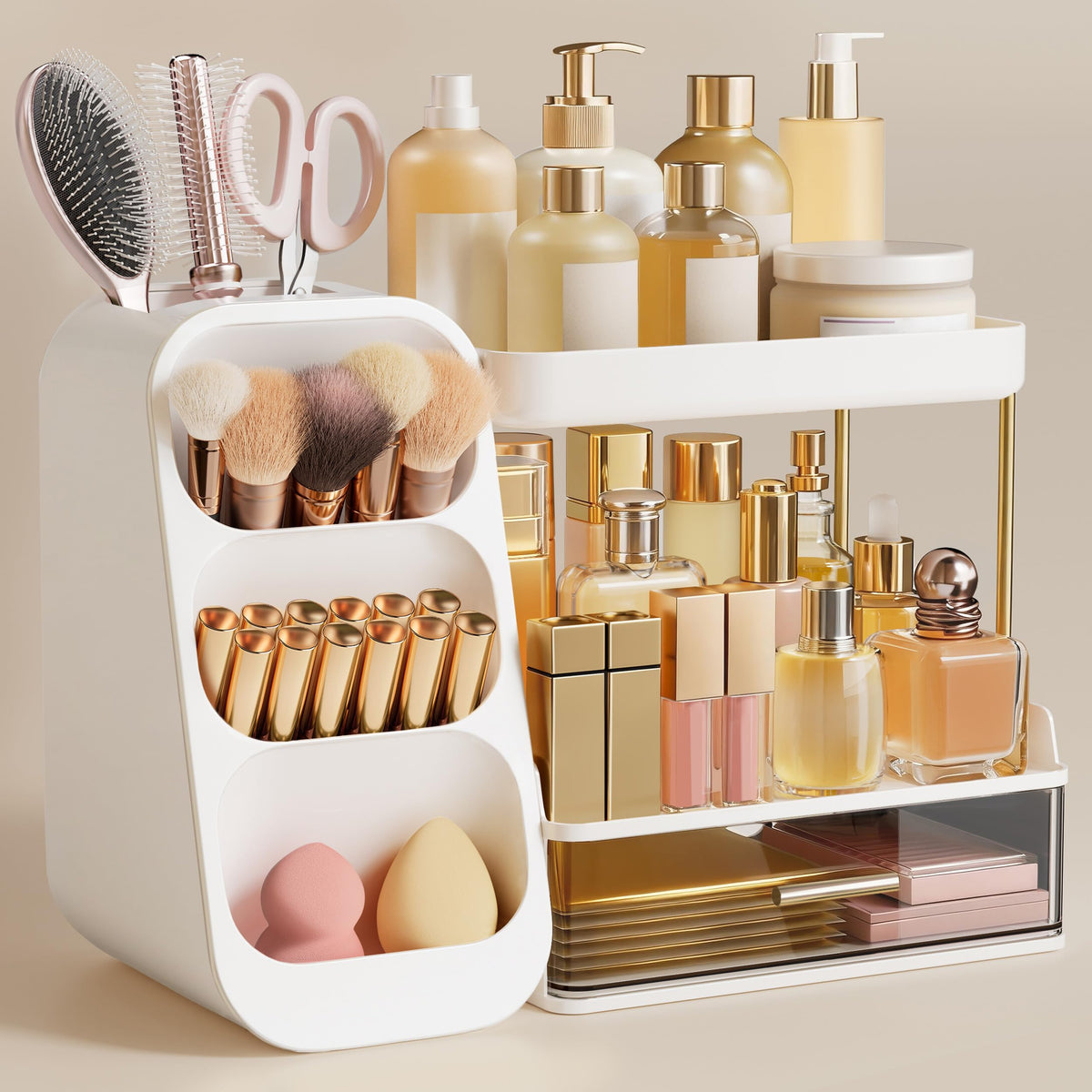 HBlife 3-tier bathroom organizer front view with brush holder